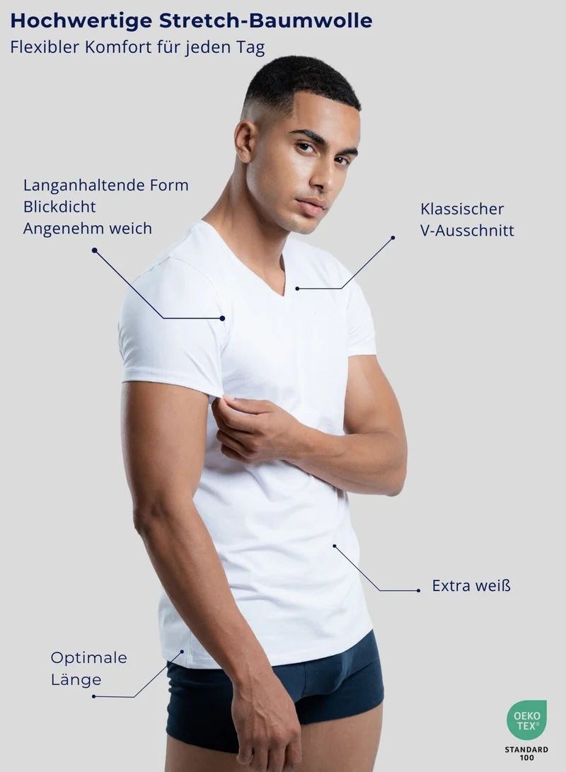 3er Pack Unterhemd Herren V-Ausschnitt aus Stretch-Baumwolle (Weiß, Schwarz, Beige)