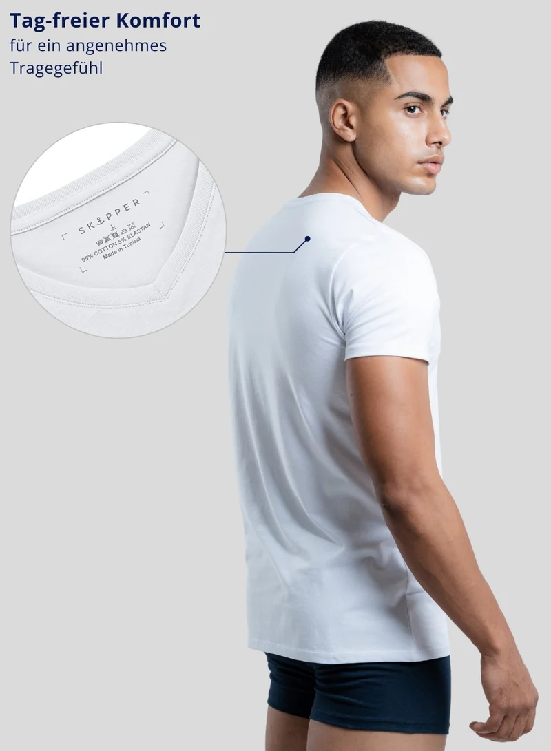 3er Pack Unterhemd Herren V-Ausschnitt aus Stretch-Baumwolle (Weiß, Schwarz, Beige)