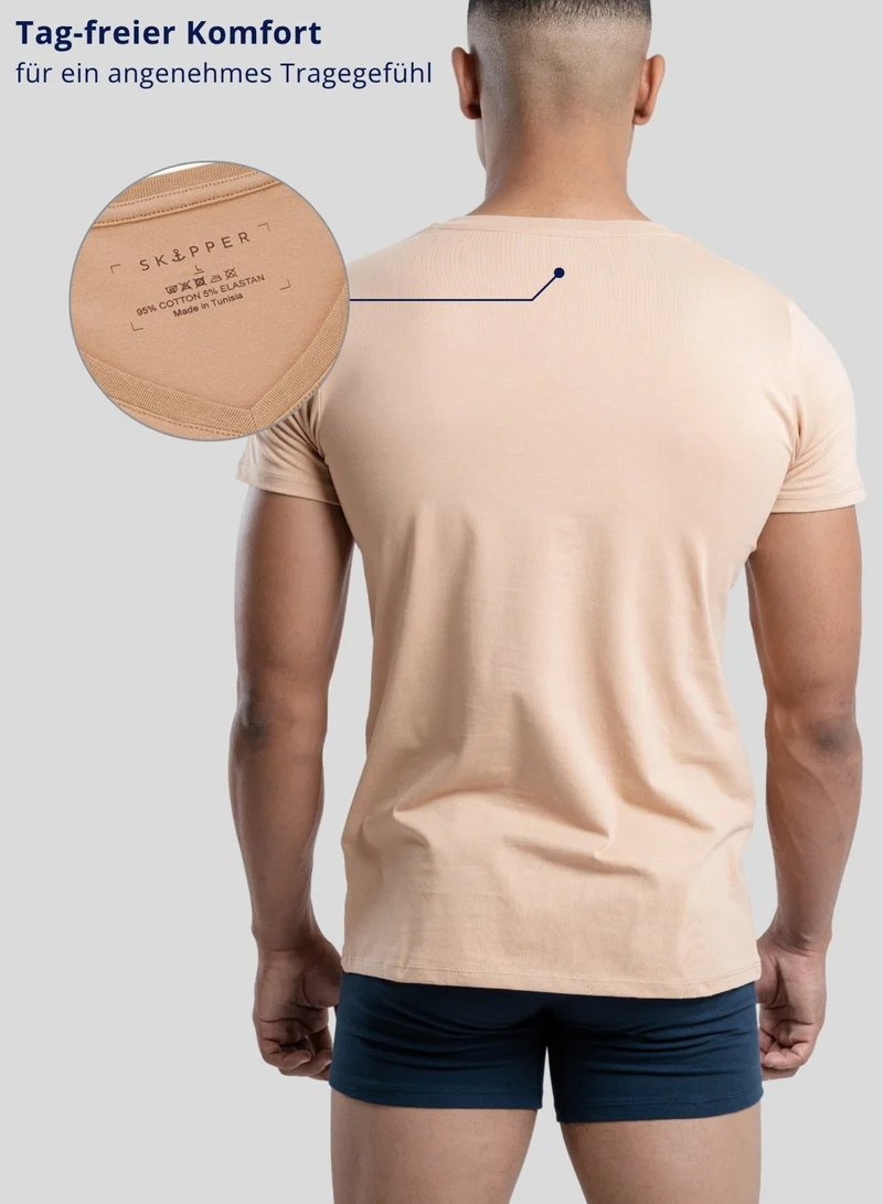 3er Pack Unterhemd Herren V-Ausschnitt aus Stretch-Baumwolle (Weiß, Schwarz, Beige)