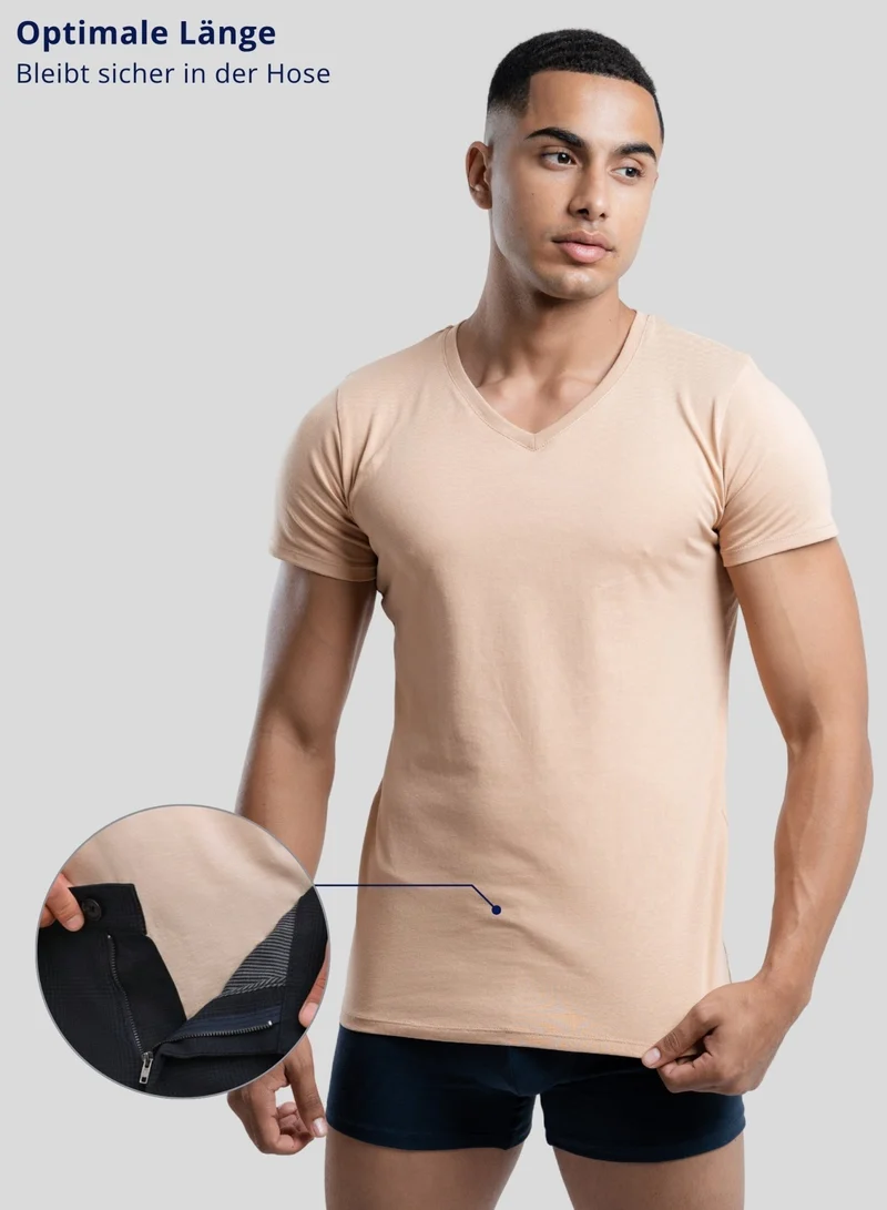 3er Pack Unterhemd Herren V-Ausschnitt aus Stretch-Baumwolle (Weiß, Schwarz, Beige)