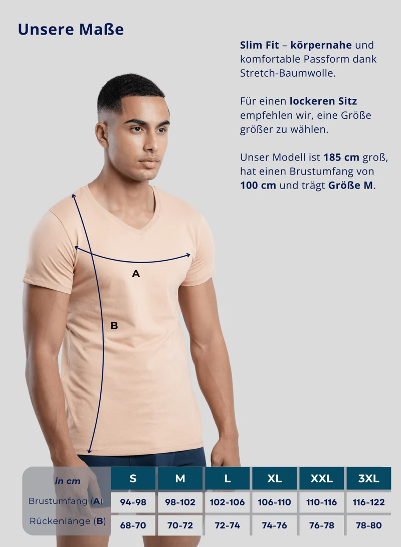 3er Pack Unterhemd Herren V-Ausschnitt aus Stretch-Baumwolle (Weiß, Schwarz, Beige)