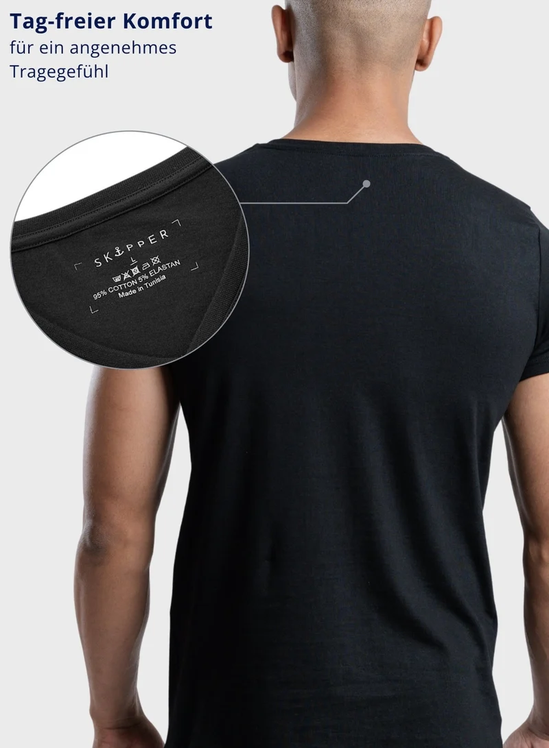 3er Pack Unterhemd Herren V-Ausschnitt aus Stretch-Baumwolle (Weiß, Schwarz, Beige)