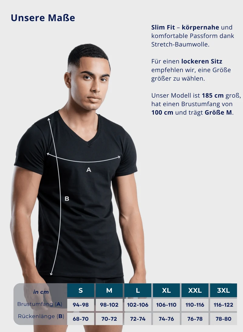 3er Pack Unterhemd Herren V-Ausschnitt aus Stretch-Baumwolle (Weiß, Schwarz, Beige)