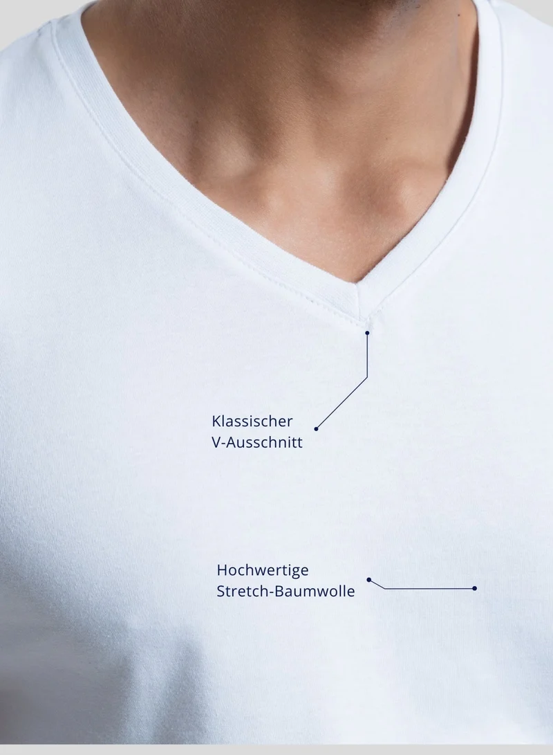 3er Pack Unterhemd Herren V-Ausschnitt aus Stretch-Baumwolle (Weiß, Schwarz, Beige)