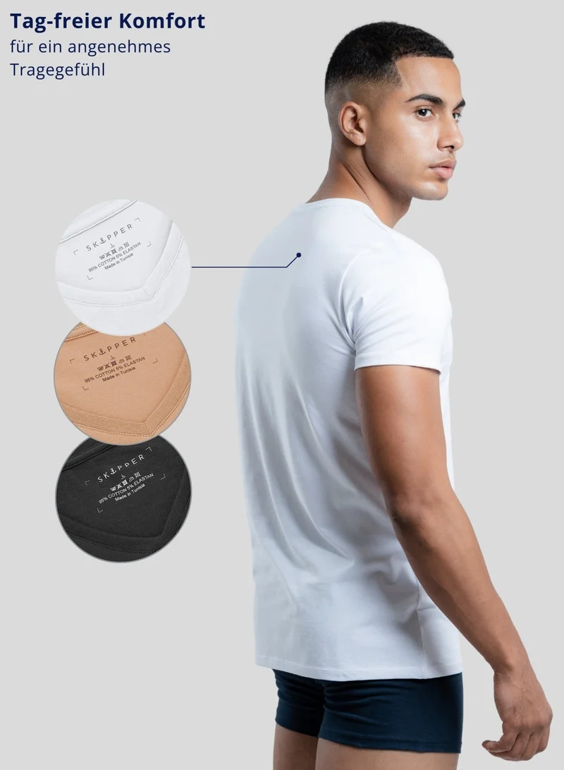 3er Pack Unterhemd Herren V-Ausschnitt aus Stretch-Baumwolle (Weiß, Schwarz, Beige)