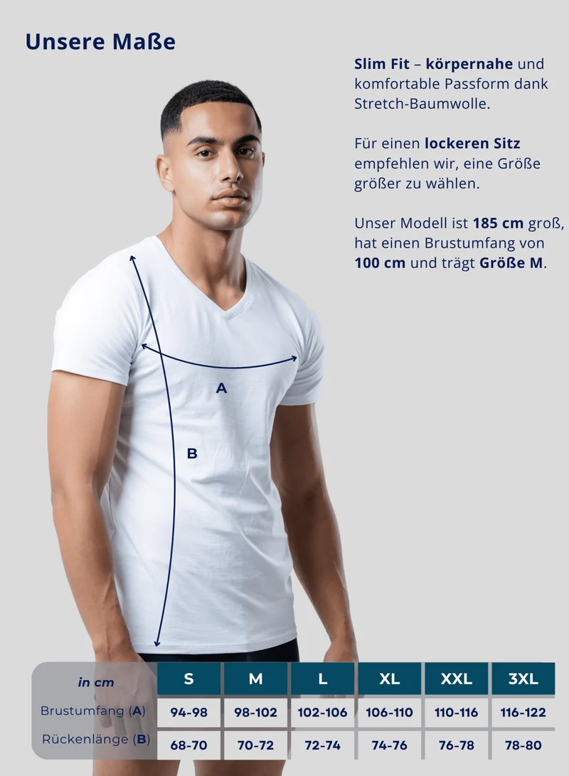3er Pack Unterhemd Herren V-Ausschnitt aus Stretch-Baumwolle (Weiß, Schwarz, Beige)