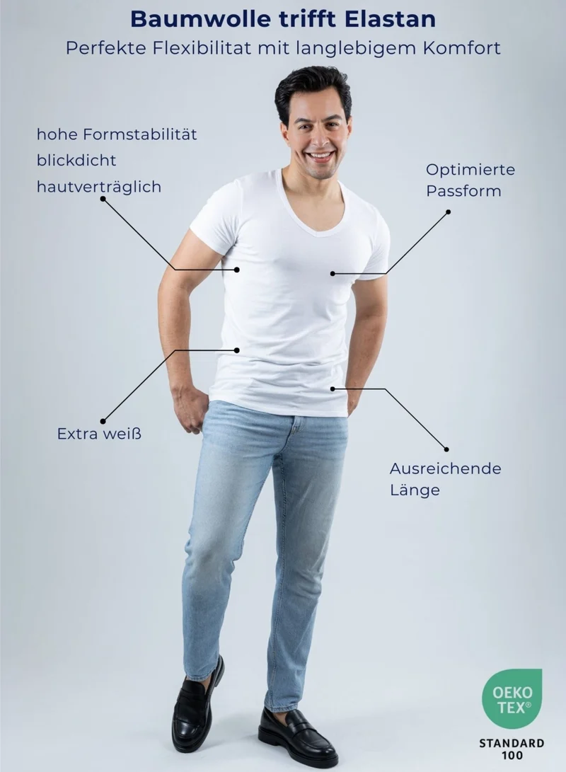 3er Pack Unterhemd Herren Tiefer V-Ausschnitt aus Stretch-Baumwolle (Weiß, Schwarz, Beige)