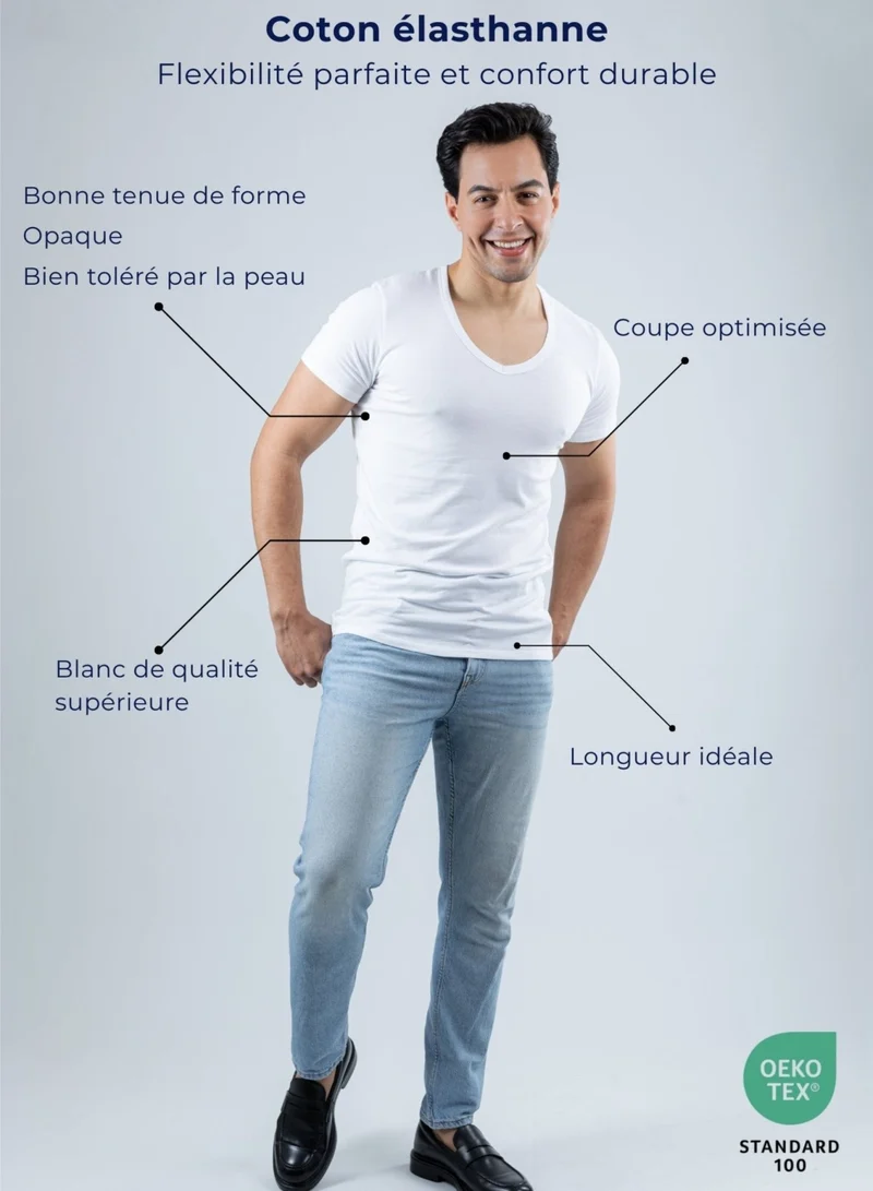 3er Pack Unterhemd Herren Tiefer V-Ausschnitt aus Stretch-Baumwolle (Weiß, Schwarz, Beige)