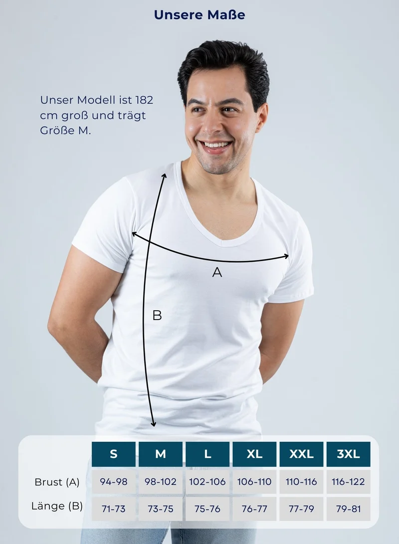 3er Pack Unterhemd Herren Tiefer V-Ausschnitt aus Stretch-Baumwolle (Weiß, Schwarz, Beige)