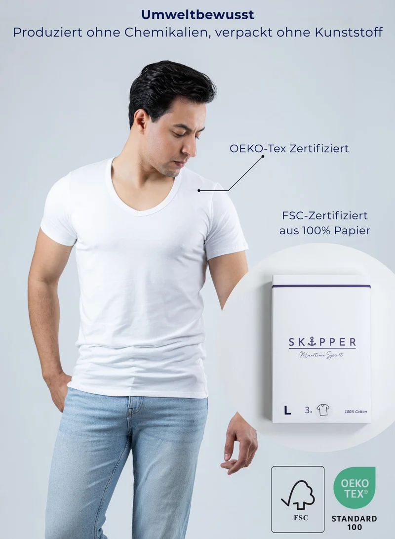 3er Pack Unterhemd Herren Tiefer V-Ausschnitt aus Stretch-Baumwolle (Weiß, Schwarz, Beige)
