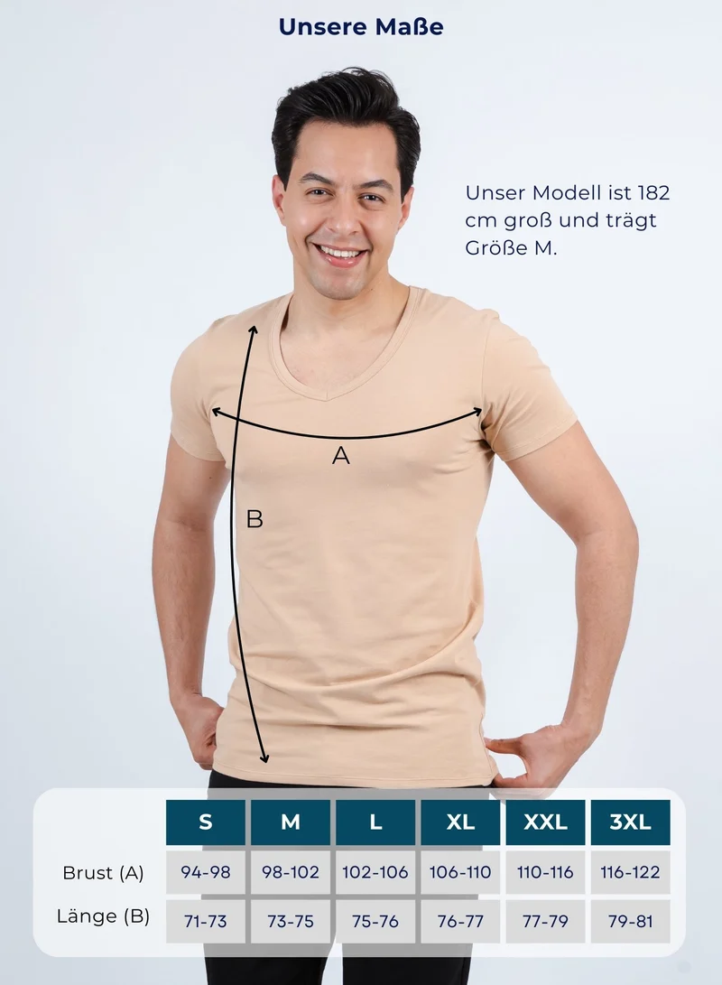 3er Pack Unterhemd Herren Tiefer V-Ausschnitt aus Stretch-Baumwolle (Weiß, Schwarz, Beige)