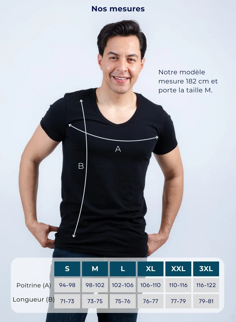 3er Pack Unterhemd Herren Tiefer V-Ausschnitt aus Stretch-Baumwolle (Weiß, Schwarz, Beige)