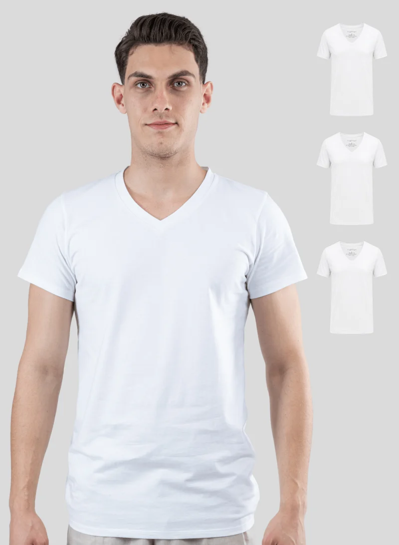 3er Pack Unterhemd Herren V-Ausschnitt aus 100% Baumwolle (Weiß)