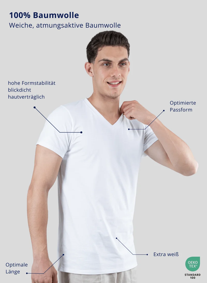 3er Pack Unterhemd Herren V-Ausschnitt aus 100% Baumwolle (Weiß)