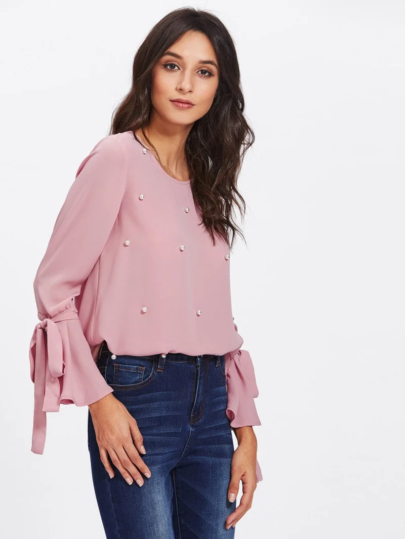 Pearl Embellished Cuff Blouse