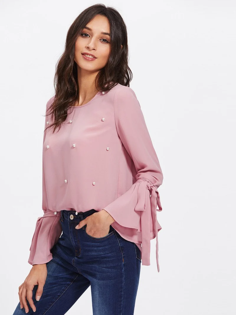 Pearl Embellished Cuff Blouse