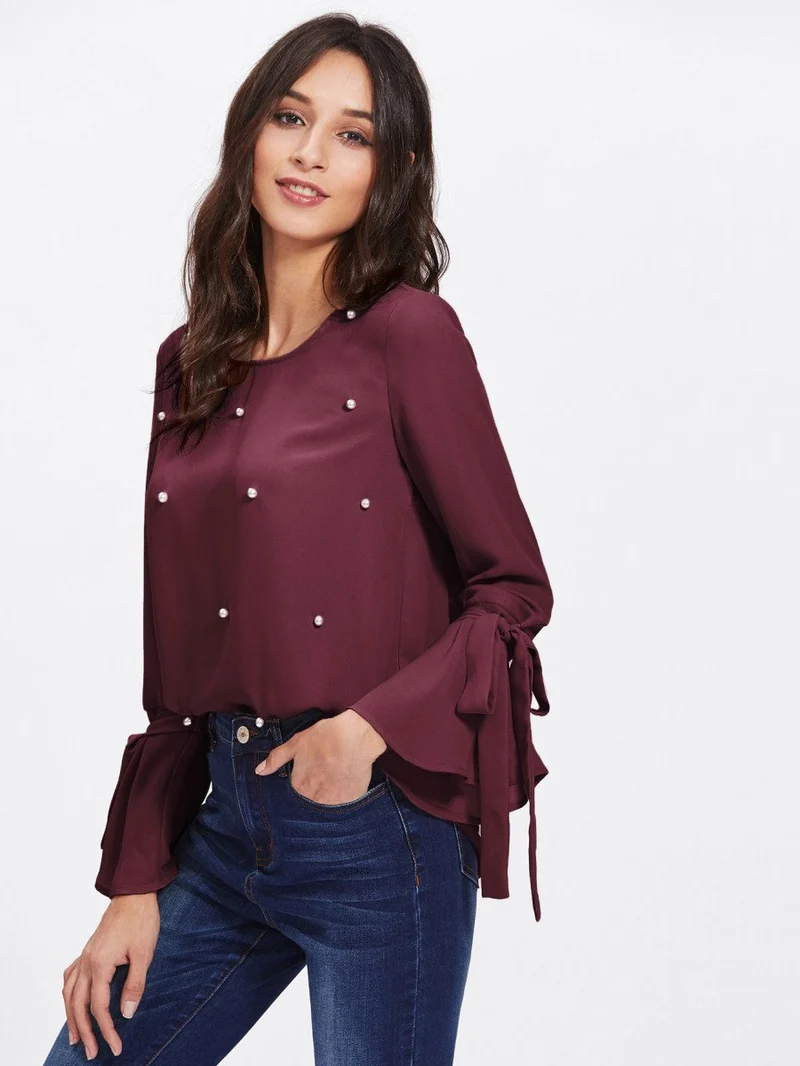 Pearl Embellished Cuff Blouse