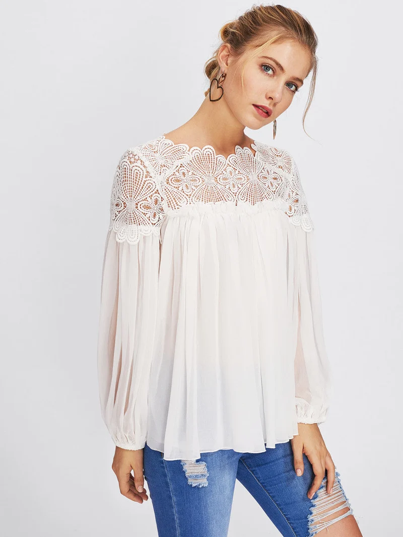 Lace Yoke Smock Top