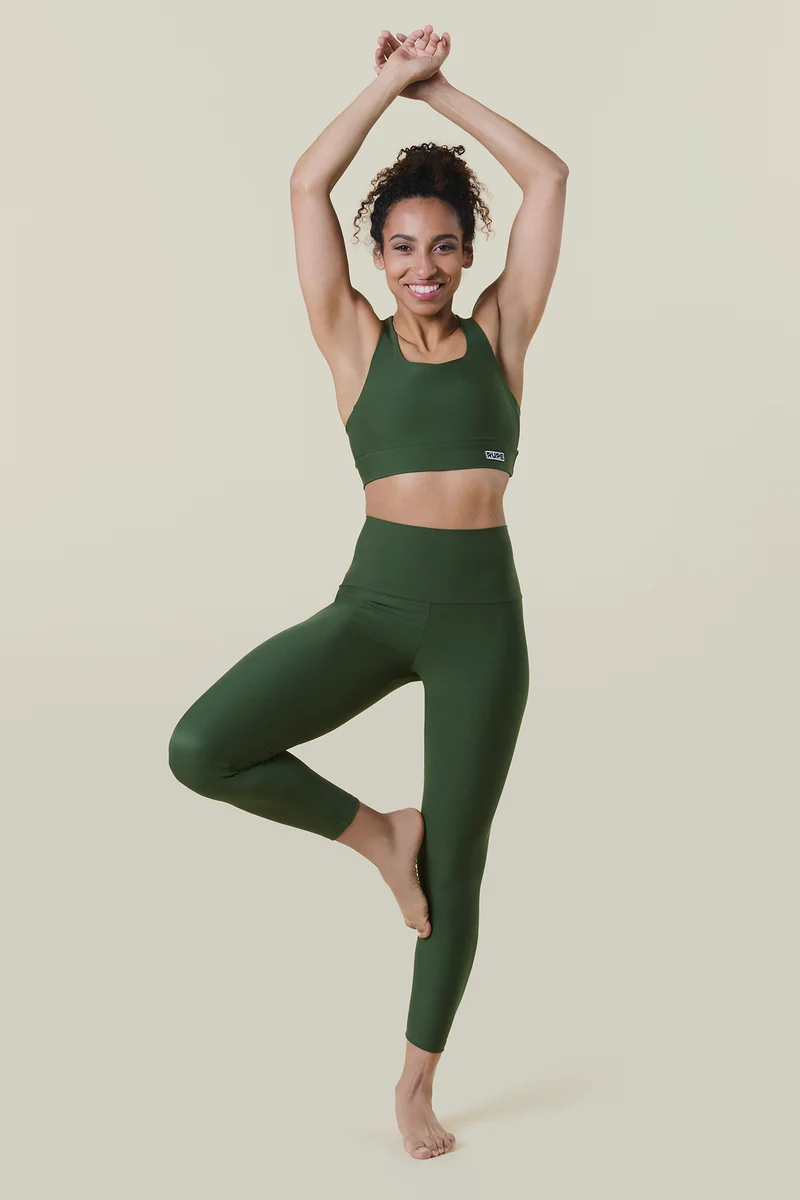 Brassière femme vert militaire en maille chaîne - Motif bambou