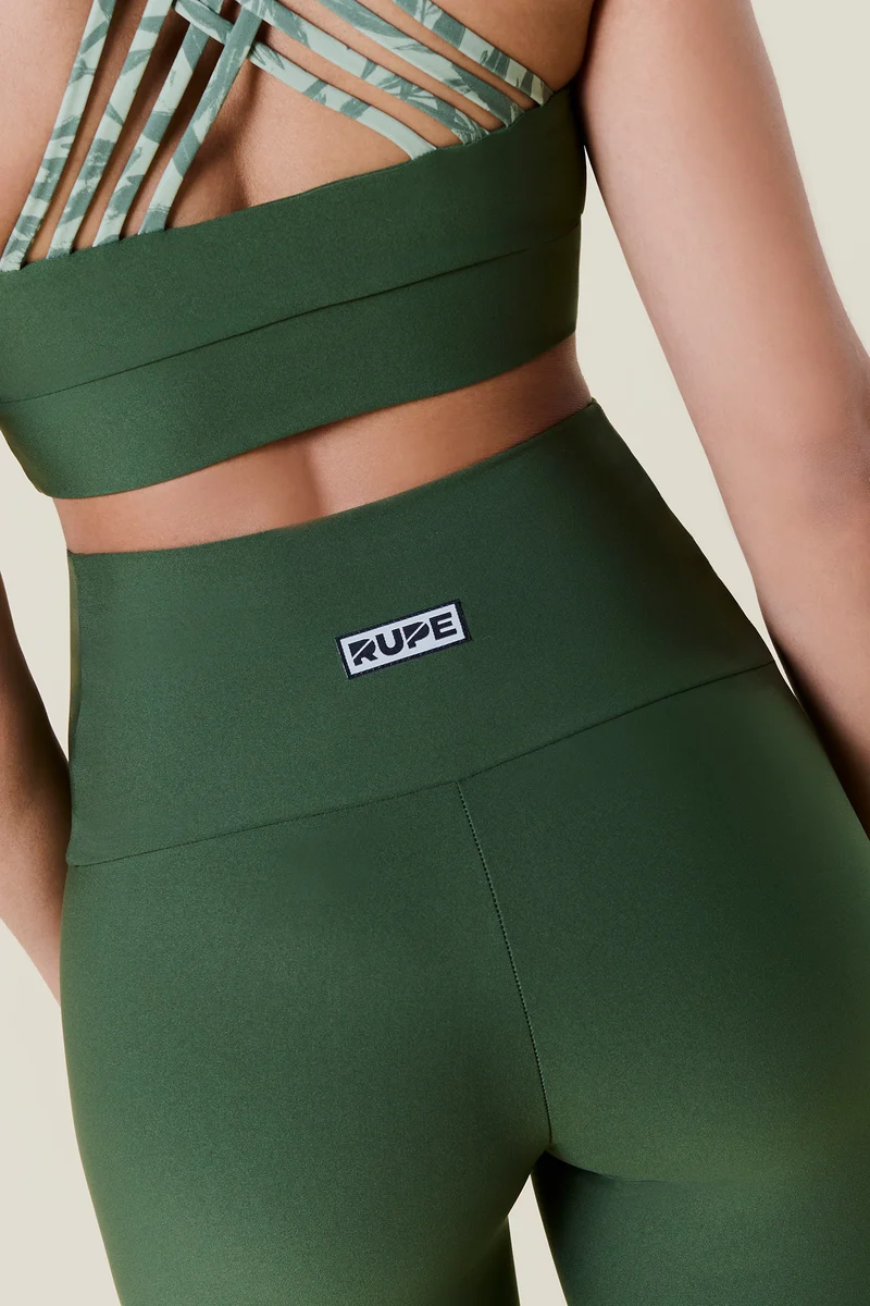 Brassière femme vert militaire en maille chaîne - Motif bambou