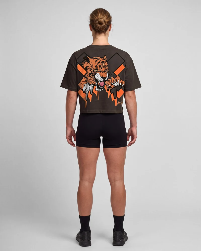 Tiger Core Edit Crop Oversize T-shirt - Dark Brown