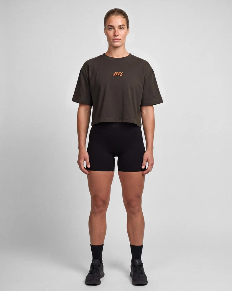 Tiger Core Edit Crop Oversize T-shirt - Dark Brown