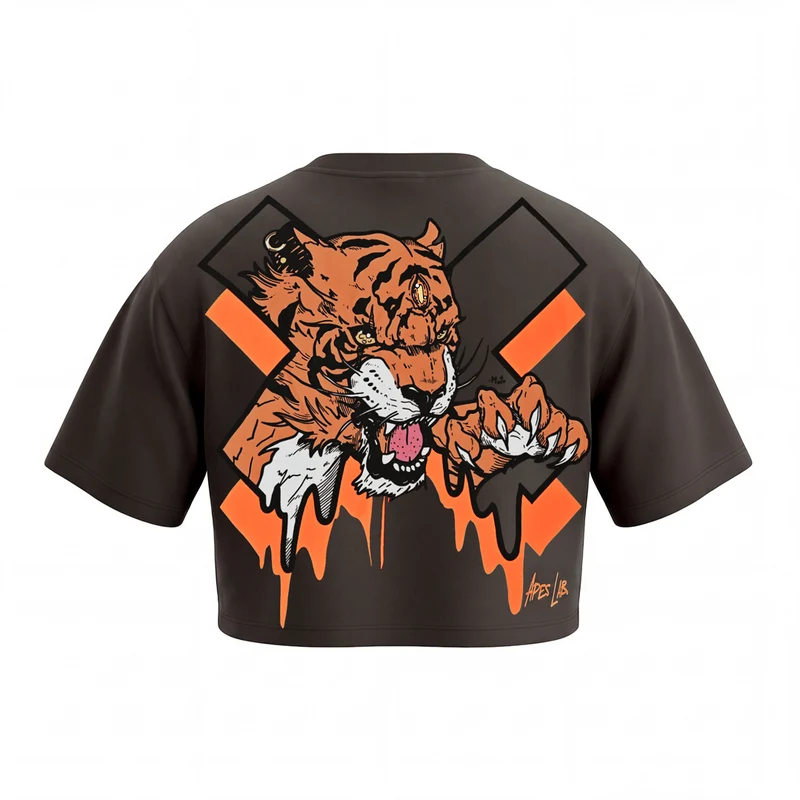 Tiger Core Edit Crop Oversize T-shirt - Dark Brown