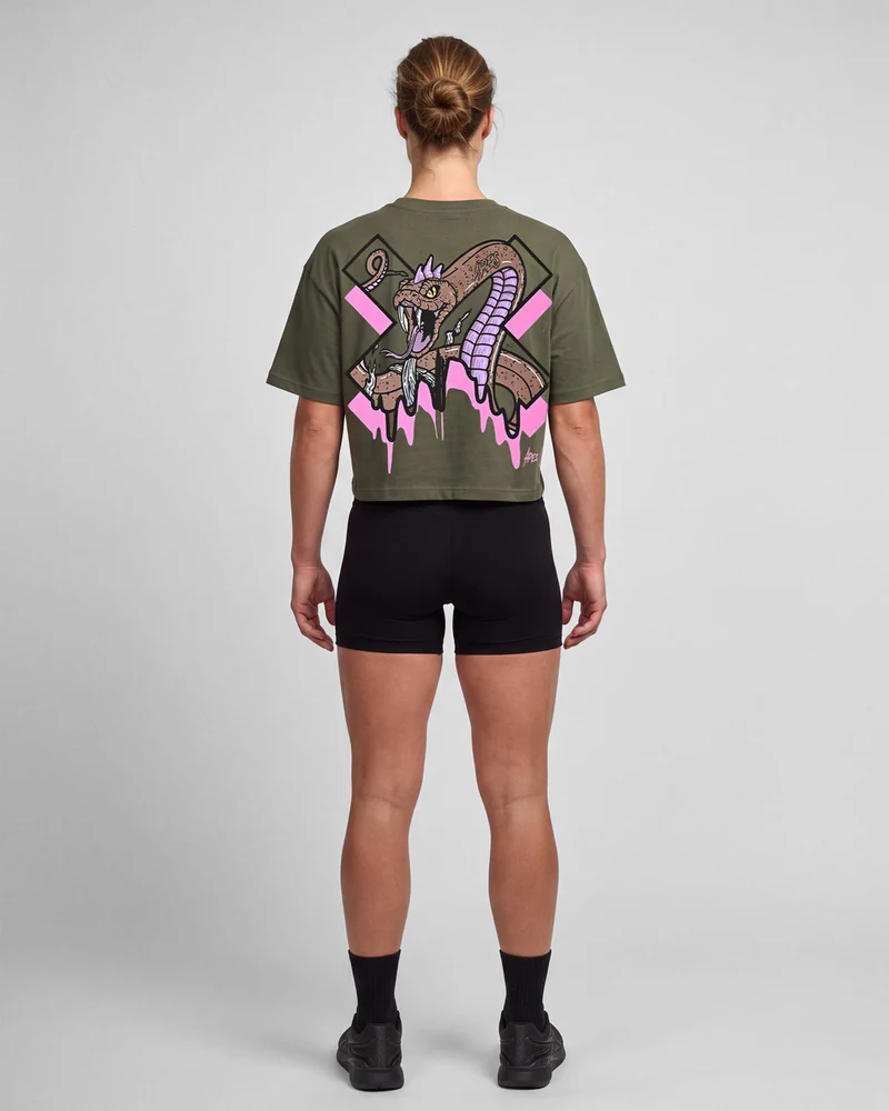Snake Core Edit Crop Oversize T-shirt - Mud