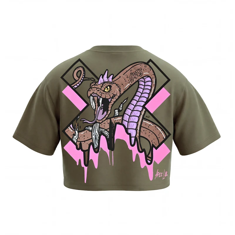 Snake Core Edit Crop Oversize T-shirt - Mud