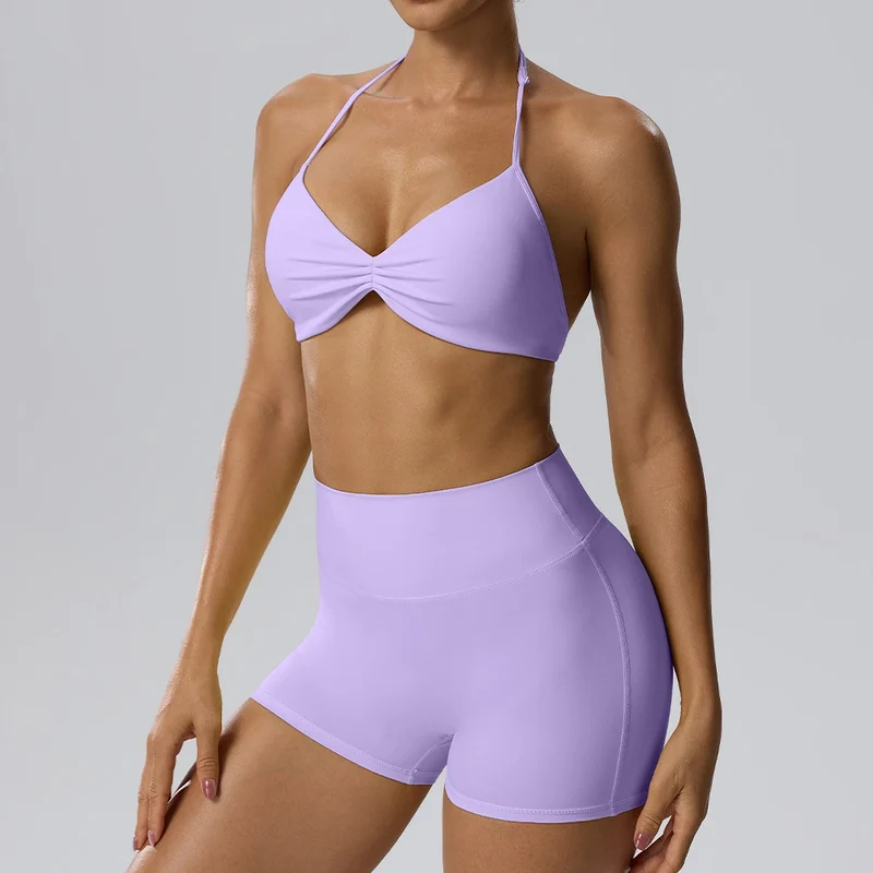 SPARK Women's Sexy Halter-Neck Bra Invisible Butt-Lifting Shorts 2 Piece Set YEL62423
