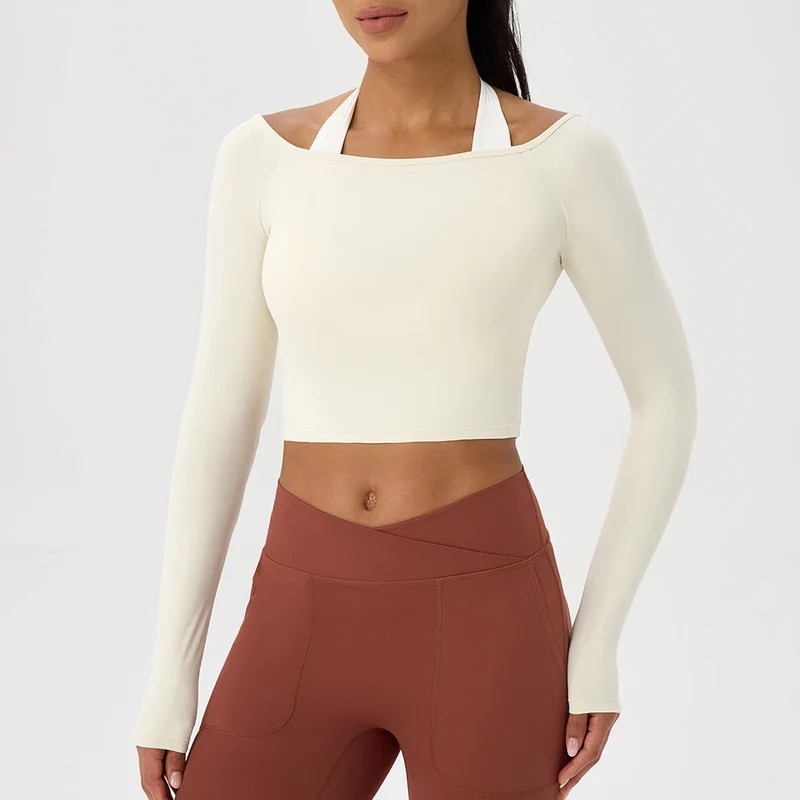 SPARK Sexy Long-sleeved Off-shoulder Yoga Top YEL52566