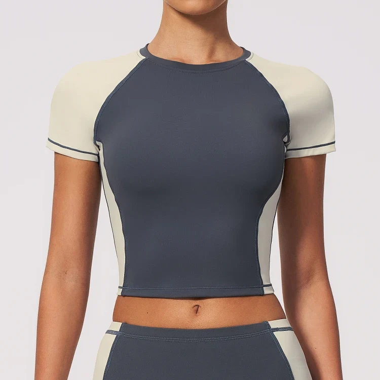 SPARK Color Block Yoga Quick Dry Fitted Short Sleeve ZC2567