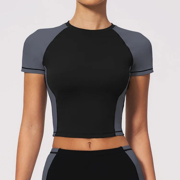 SPARK Color Block Yoga Quick Dry Fitted Short Sleeve ZC2567