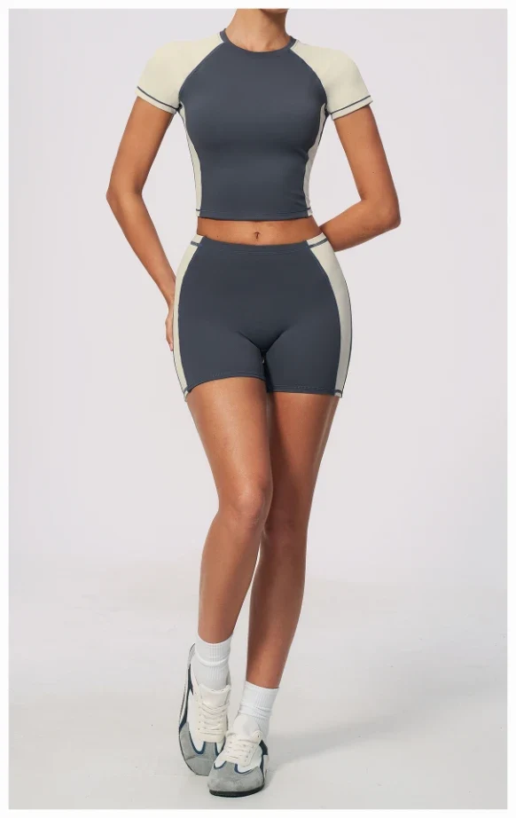 SPARK High Waist Color Block Peach Lift Butt Yoga Shorts ZC2567