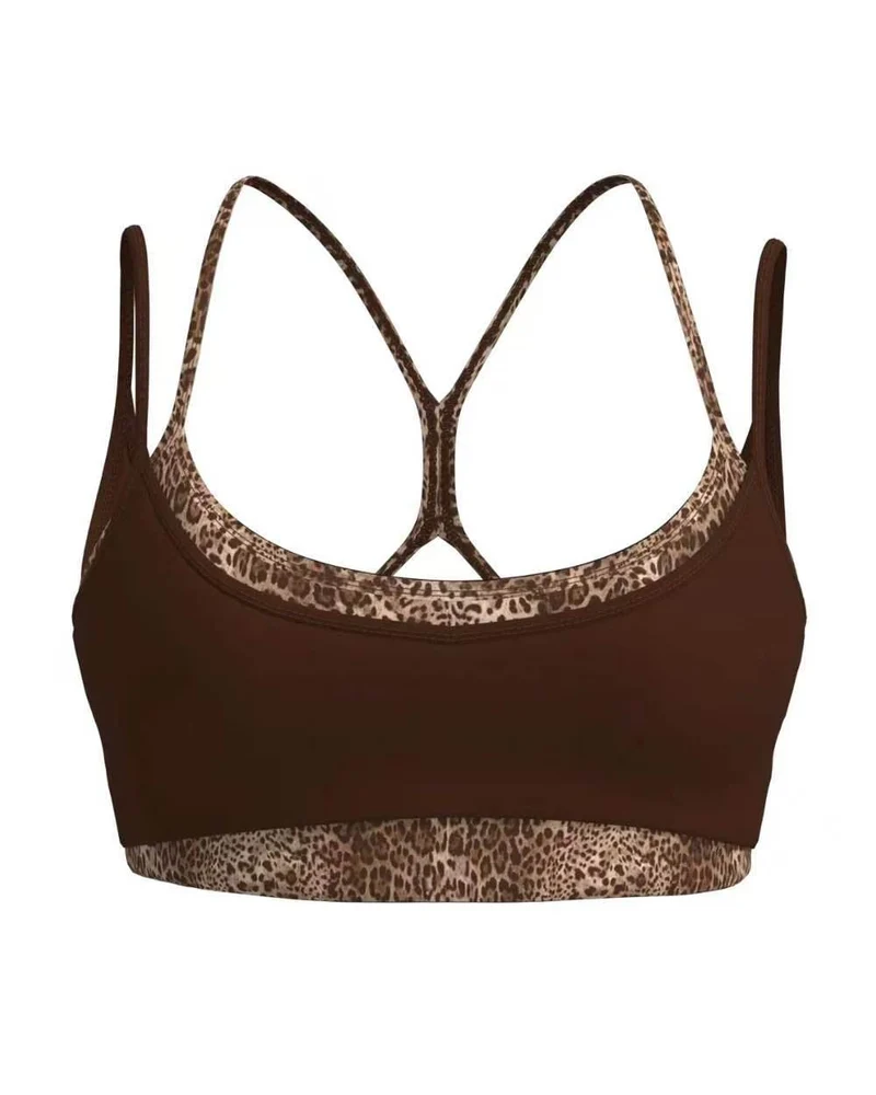 SPARK Color-blocked Leopard Print Yoga Two-piece Set HHNH107