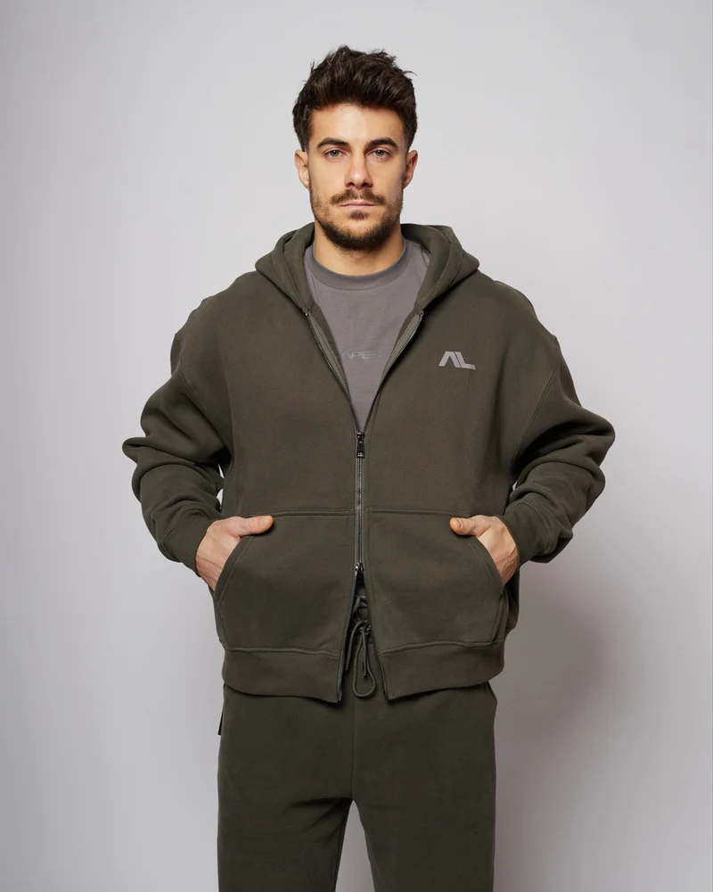 Apes Essentials UNIT Boxy Double Zip Hoodie - Dark Gray