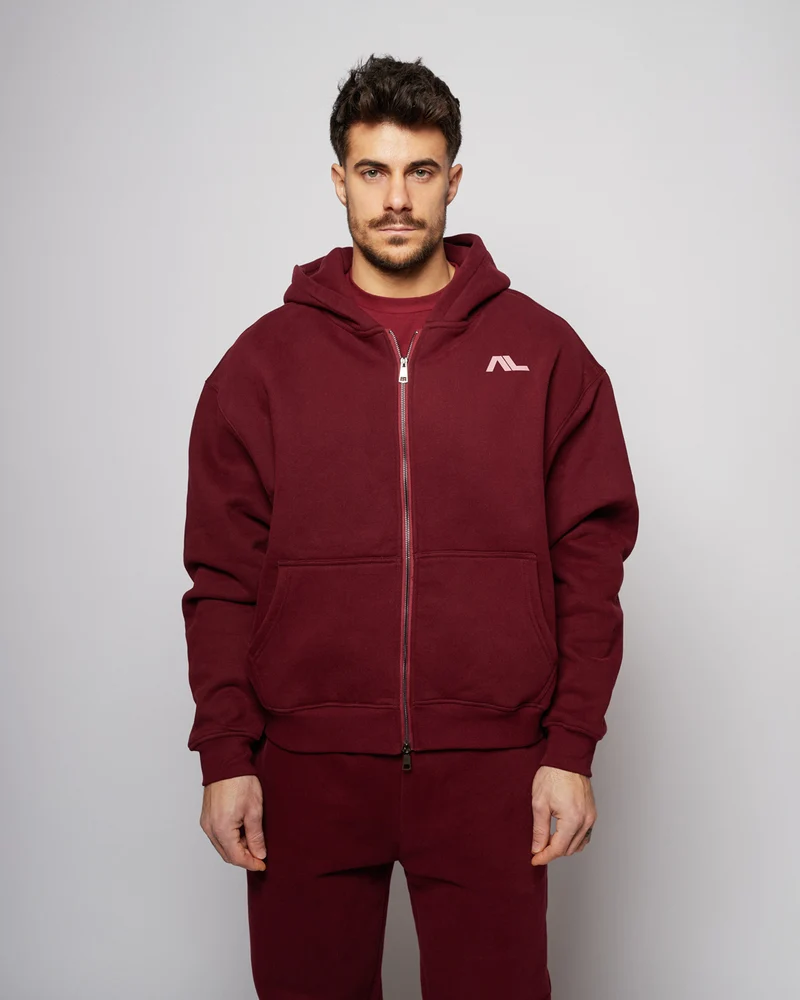 Apes Essentials UNIT Boxy Double Zip Hoodie - Red Velvet