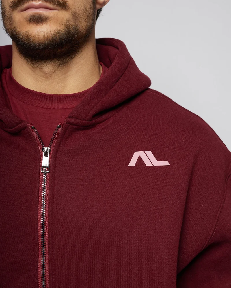 Apes Essentials UNIT Boxy Double Zip Hoodie - Red Velvet