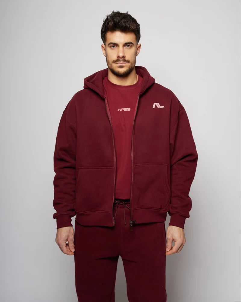 Apes Essentials UNIT Boxy Double Zip Hoodie - Red Velvet