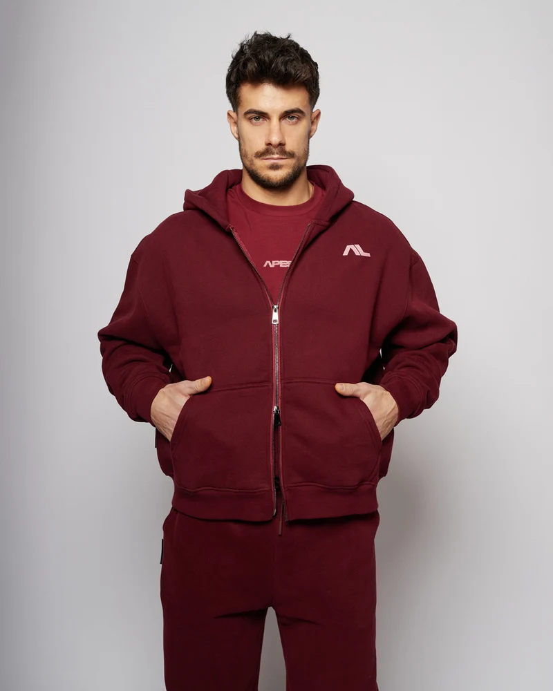 Apes Essentials UNIT Boxy Double Zip Hoodie - Red Velvet