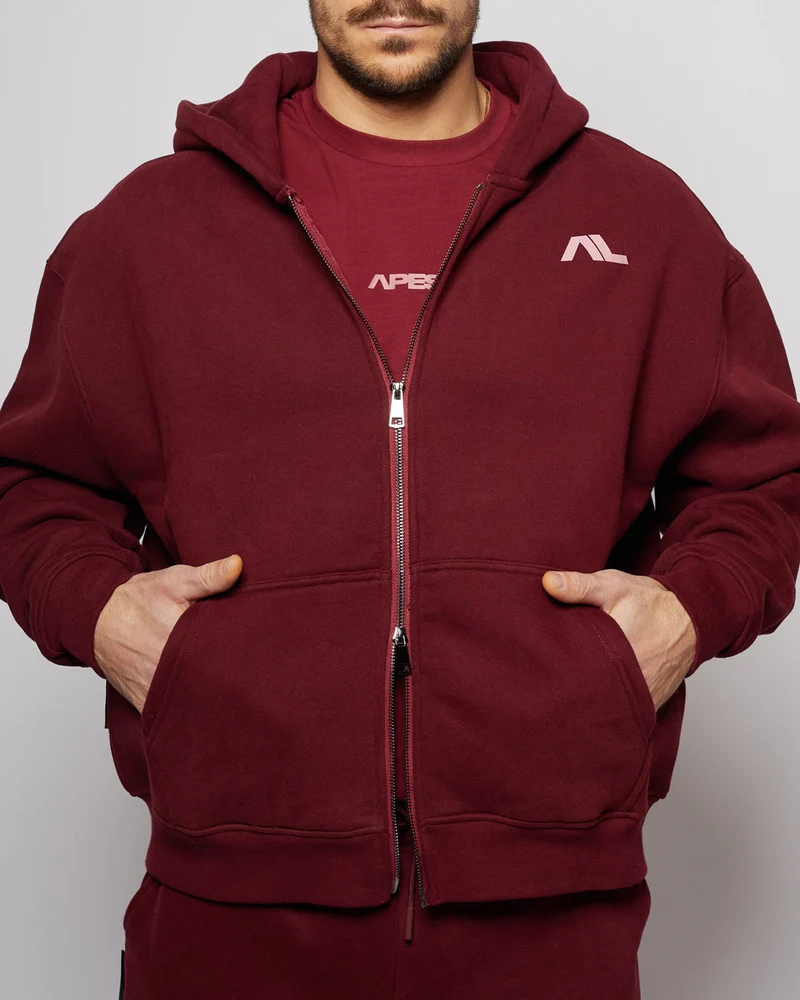 Apes Essentials UNIT Boxy Double Zip Hoodie - Red Velvet