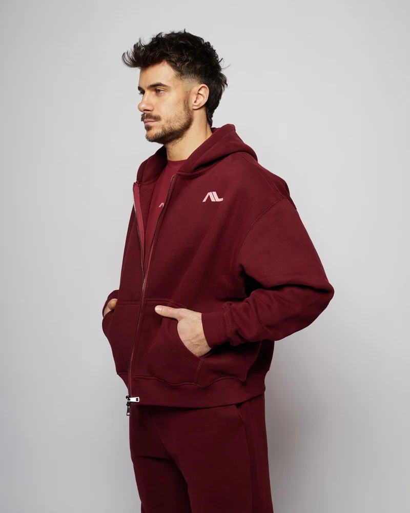 Apes Essentials UNIT Boxy Double Zip Hoodie - Red Velvet
