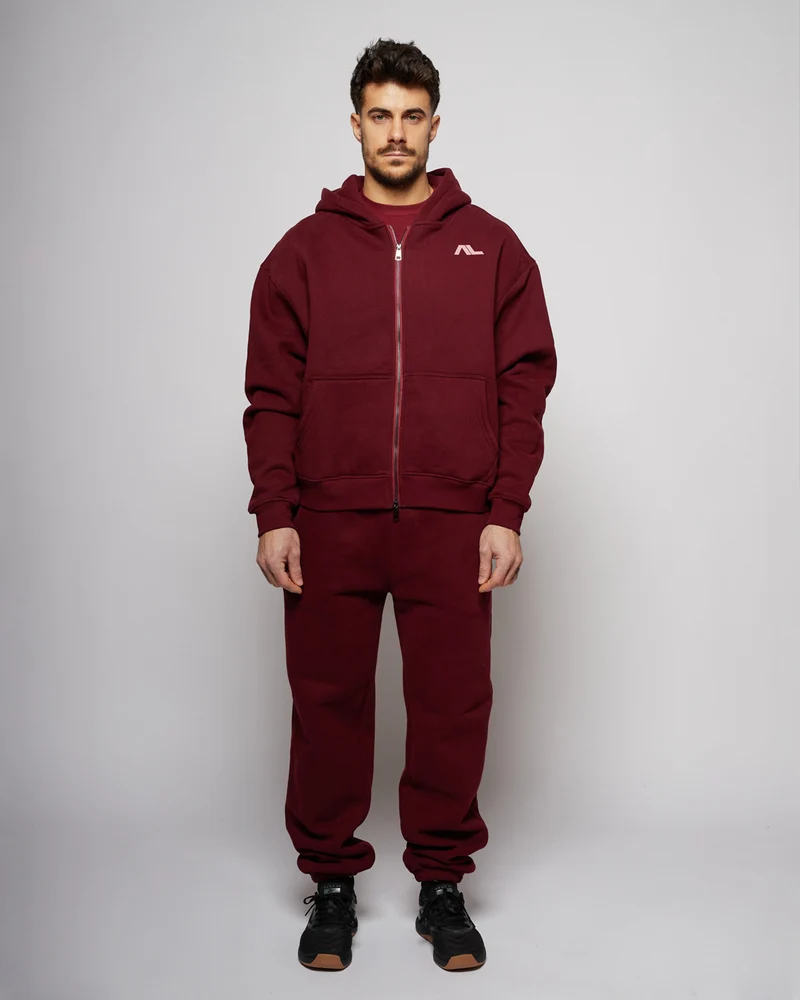 Apes Essentials UNIT Boxy Double Zip Hoodie - Red Velvet