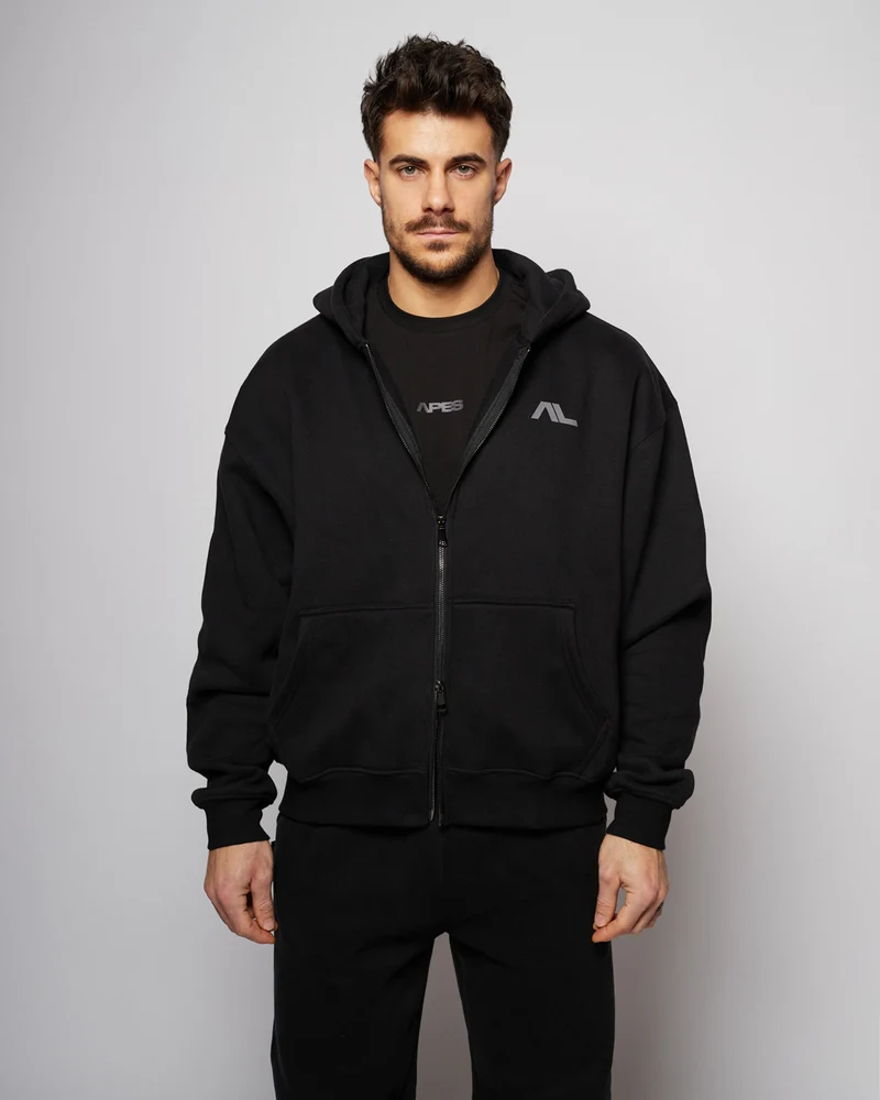 Apes Essentials UNIT Boxy Double Zip Hoodie - Black