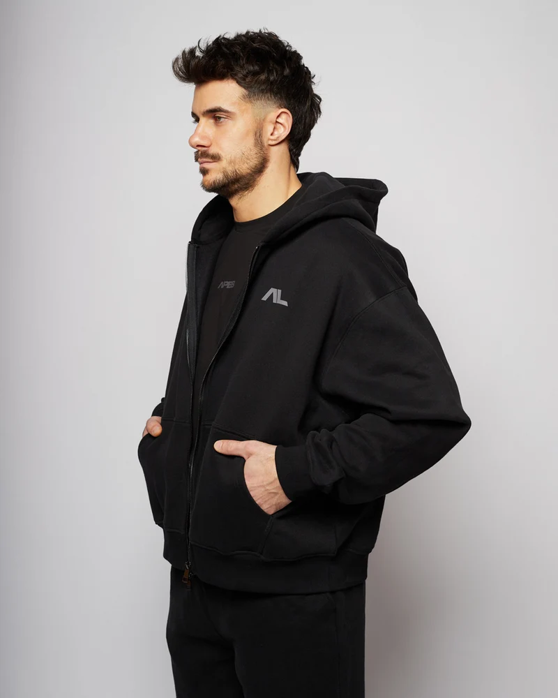 Apes Essentials UNIT Boxy Double Zip Hoodie - Black