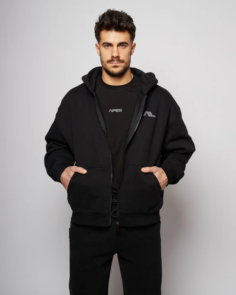 Apes Essentials UNIT Boxy Double Zip Hoodie - Black