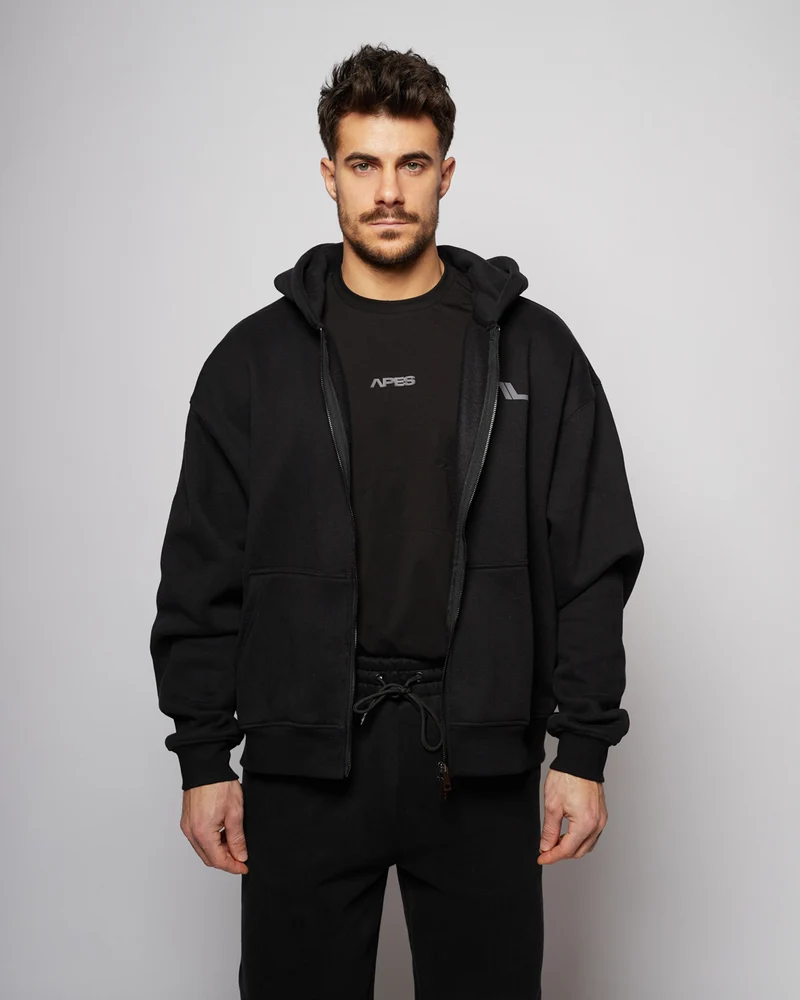 Apes Essentials UNIT Boxy Double Zip Hoodie - Black