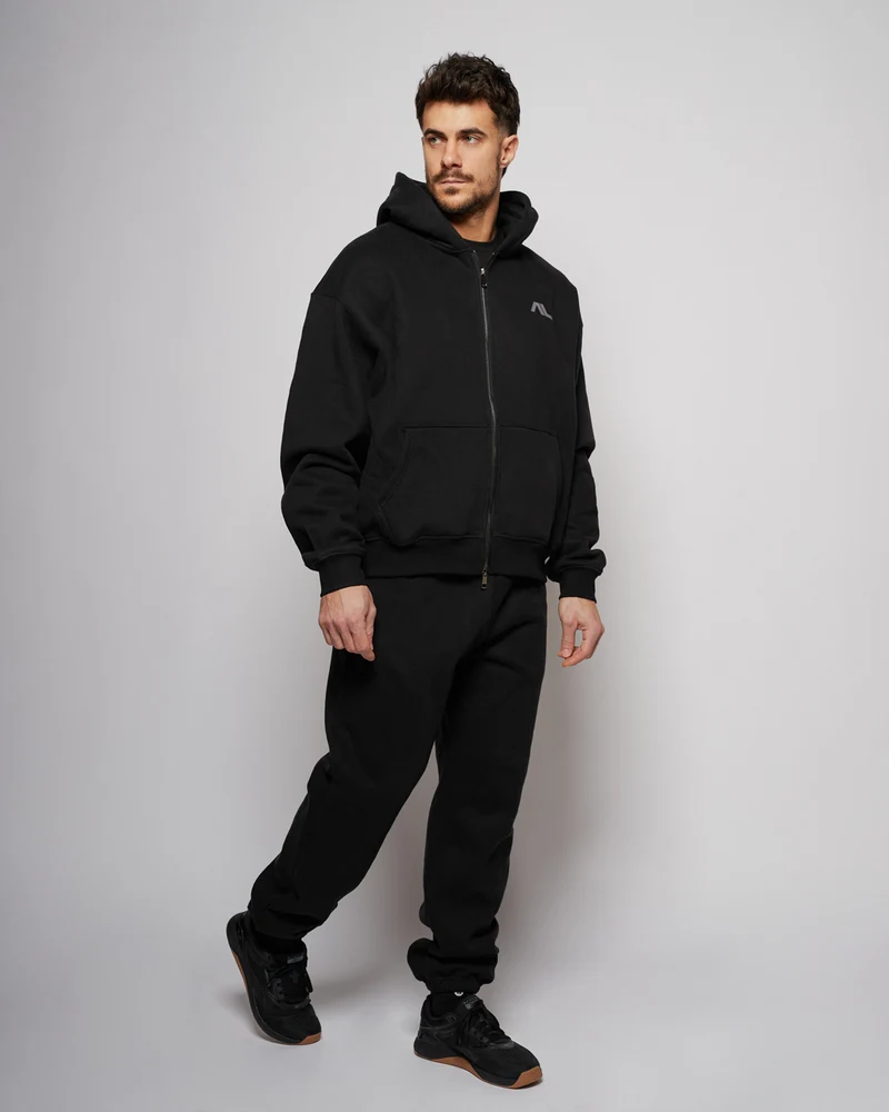 Apes Essentials UNIT Boxy Double Zip Hoodie - Black