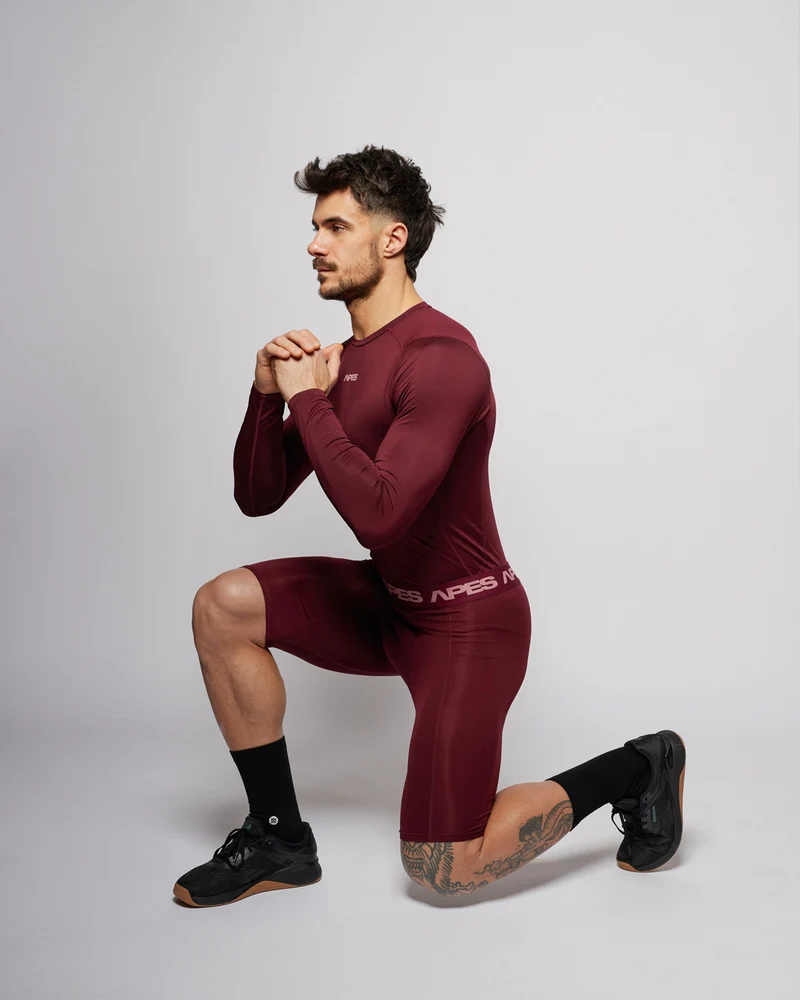 Apes Essentials Skin Compression Long Sleeves Tshirt - Red Velvet