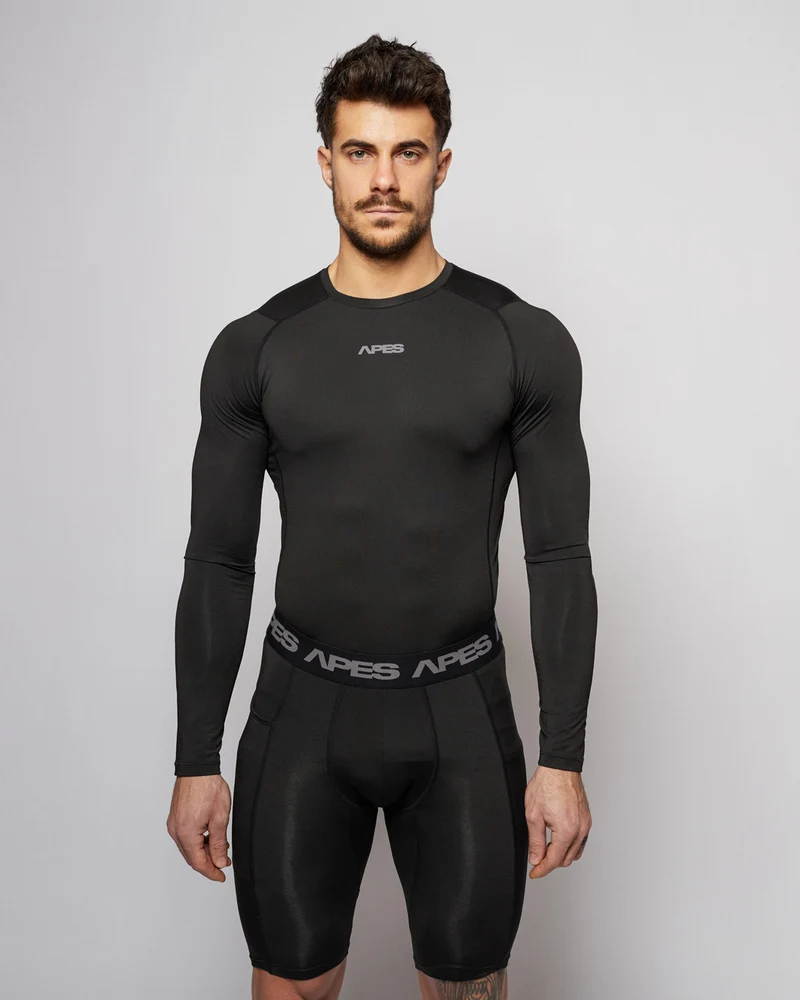 Apes Essentials Skin Compression Long Sleeves Tshirt - Solid Black